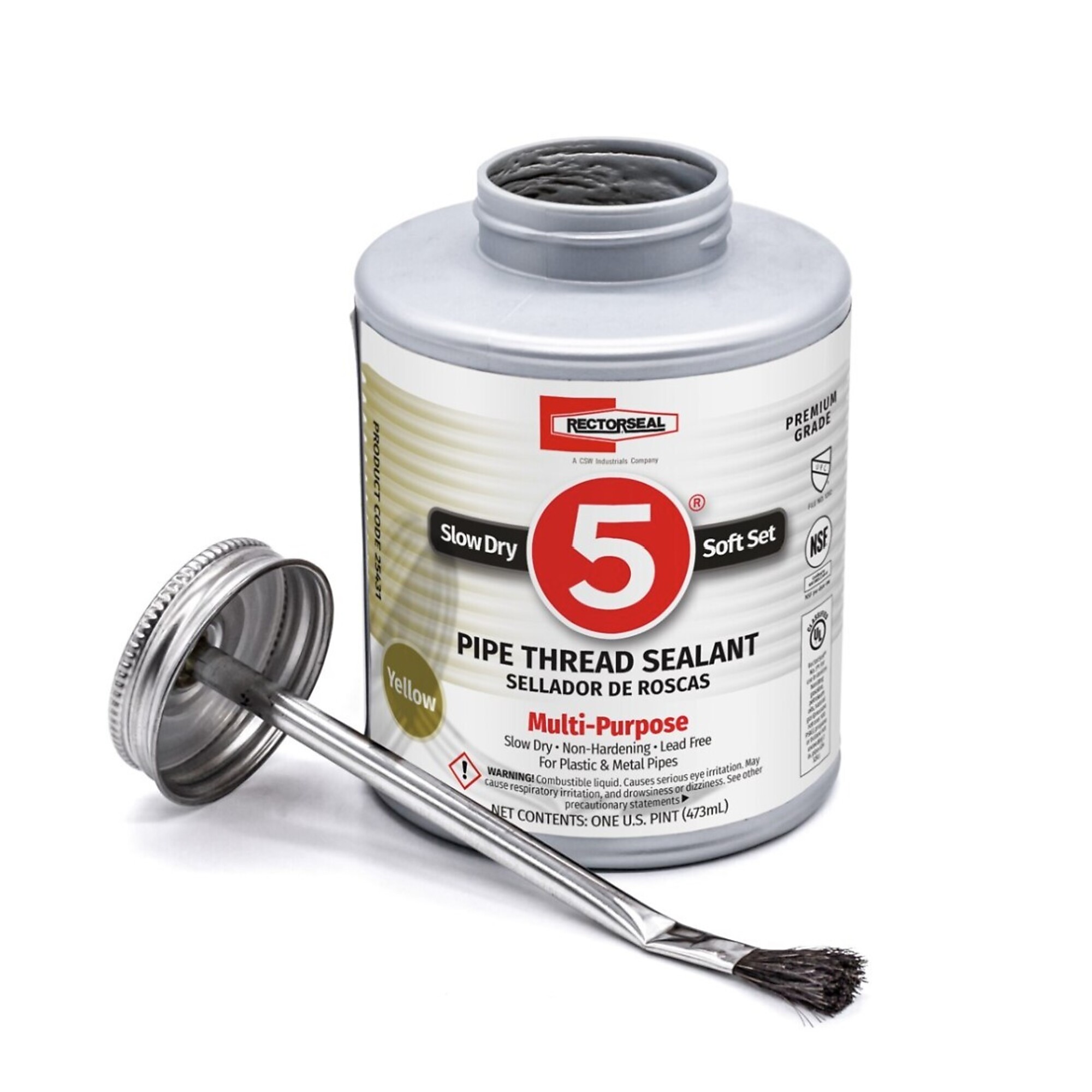 Rectorseal, No.5 16Oz. Brush Top Yellow Pipe Thread Seal 12pk, Model# RRS25431